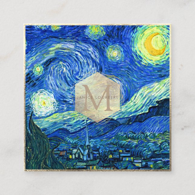 Van Gogh Starry Night Square Business Card (Front)