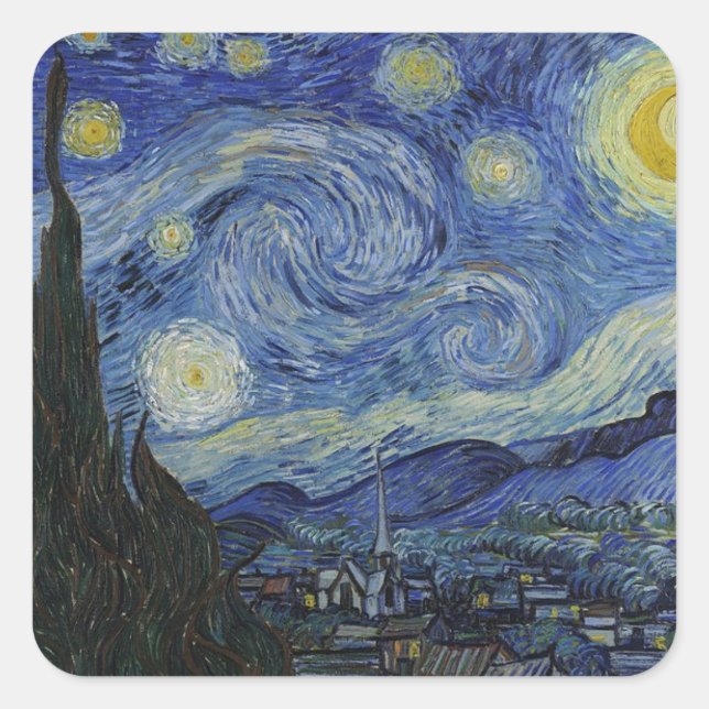 Van Gogh Starry Night Square Sticker (Front)