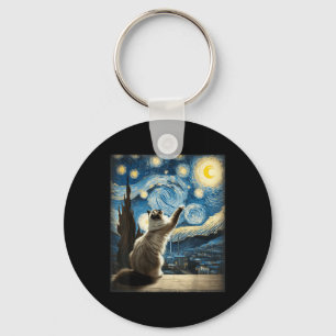 Van Gogh Starry Night Style Artistic Ragdoll Cat  Key Ring
