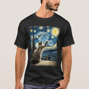 Van Gogh Starry Night Style Artistic Ragdoll Cat T-Shirt