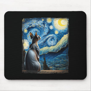 Van Gogh Starry Night Style Artistic Sphynx Cat Mouse Pad