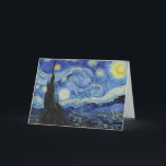 Van Gogh Starry Night Swirling Sky Blue Art Card<br><div class="desc">The Starry Night (1889) is arguably the most recognisable masterpiece by Vincent van Gogh, painted during his time in Saint-Rémy. This iconic artwork features a magnificent, swirling night sky filled with luminous stars and a glowing crescent moon, towering over a quiet, slumbering village. The dramatic, dark cypress tree in the...</div>