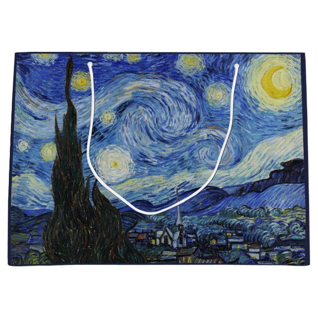 Van Gogh Starry Night Swirling Sky Blue Art Large Gift Bag (Front)