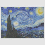 Van Gogh Starry Night Swirling Sky Blue Art Tissue Paper<br><div class="desc">The Starry Night (1889) is arguably the most recognizable masterpiece by Vincent van Gogh, painted during his time in Saint-Rémy. This iconic artwork features a magnificent, swirling night sky filled with luminous stars and a glowing crescent moon, towering over a quiet, slumbering village. The dramatic, dark cypress tree in the...</div>