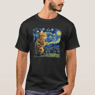 Van Gogh Starry Night Tabby Cat T-Shirt