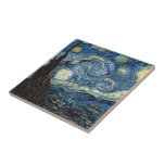 Van Gogh Starry Night Tile<br><div class="desc">Vincent Van Gogh Starry Night masterpiece,  vintage artwork on modern day products from Zazilicious</div>