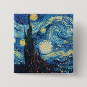 Van Gogh Starry Night Vintage Blue Masterpiece 15 Cm Square Badge