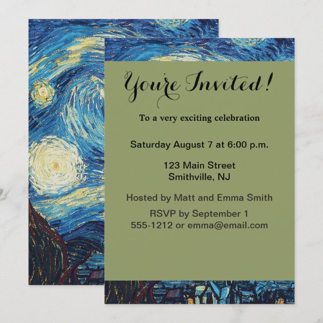 Van Gogh Starry Night Vintage Blue Masterpiece Invitation (Front/Back)