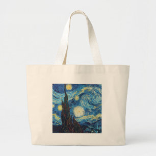 Van Gogh Starry Night Vintage Blue Masterpiece Large Tote Bag