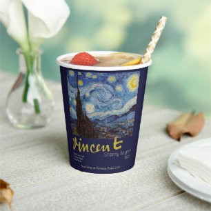 Van Gogh Starry Night Vintage Blue Masterpiece Paper Cups