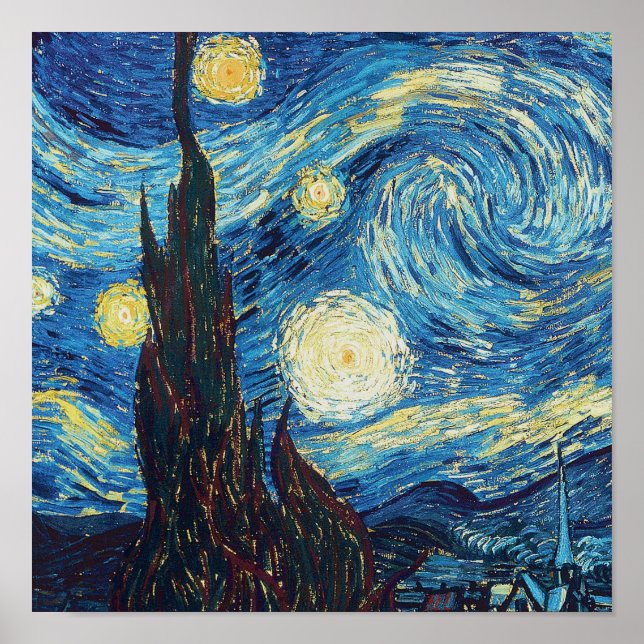 Van Gogh Starry Night Vintage Blue Masterpiece Poster (Front)