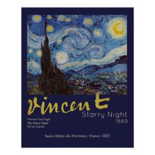 Van Gogh Starry Night Vintage Blue Masterpiece Poster