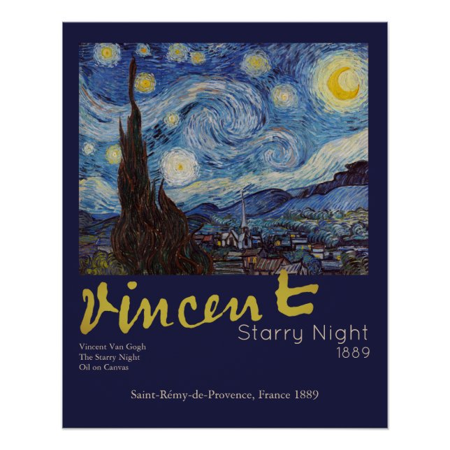 Van Gogh Starry Night Vintage Blue Masterpiece Poster (Front)