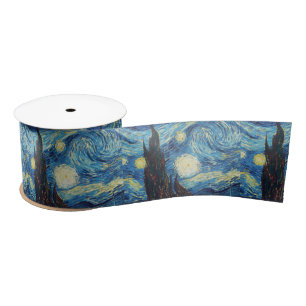 Van Gogh Starry Night Vintage Blue Masterpiece Satin Ribbon