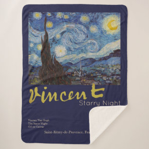 Van Gogh Starry Night Vintage Blue Masterpiece Sherpa Blanket