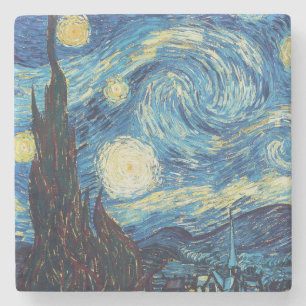 Van Gogh Starry Night Vintage Blue Masterpiece Stone Coaster