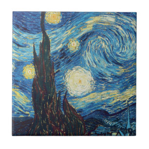 Van Gogh Starry Night Vintage Blue Masterpiece Tile