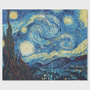 Van Gogh Starry Night Vintage Blue Masterpiece Wrapping Paper