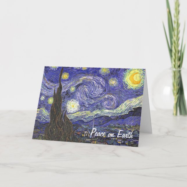 Van Gogh Starry Night, Vintage Christmas Holiday Card (Front)