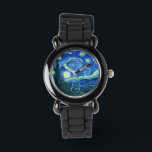 Van Gogh starry night Watch<br><div class="desc">Van Gogh's famous painting,  "The Starry Night." Painted during his stay at the Saint Remy asylum in the 1880's,  van Gogh depicted the rolling hills and cypress trees he saw from his window.  Digitally enhanced by PixDezines.  Copyright © 2008-2016 PixDezines.com™ and PixDezines™ on zazzle.com. All rights reserved.</div>