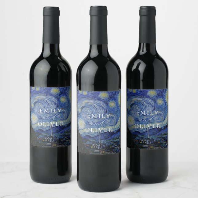 Van Gogh Starry Night Wedding Wine Label (Bottles)