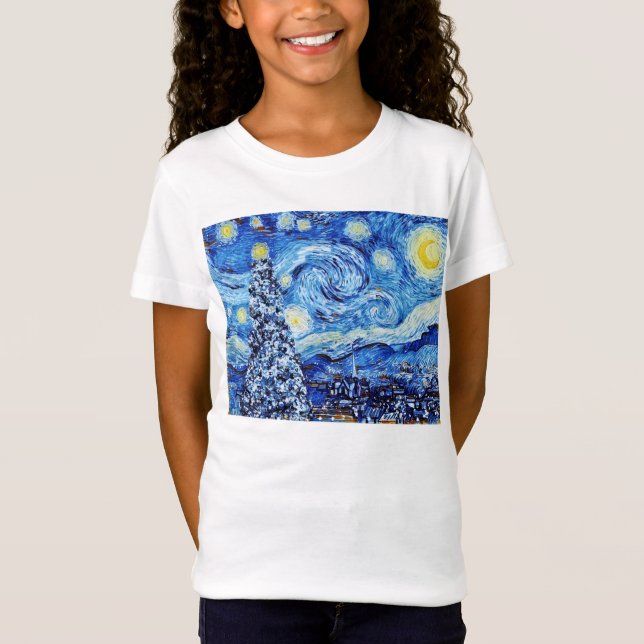 Van Gogh Starry Night - White Christmas T-Shirt (Front)