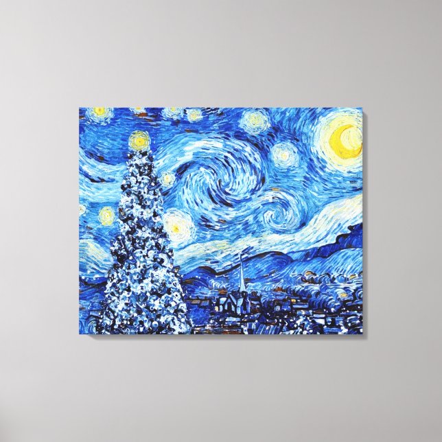 Van Gogh Starry Night - White Christmas Tree Canva Canvas Print (Front)