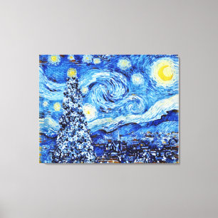 Van Gogh Starry Night - White Christmas Tree Canvas Print