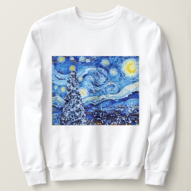 Van Gogh Starry Night - White Christmas Tree Sweatshirt (Design Front)