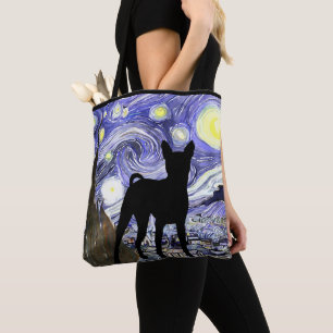 Van Gogh Starry Night With Basenji Dog Tote Bag