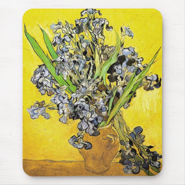 Van Gogh Still Life Vase, Irises (F678) Fine Art Mouse Pad (Front)