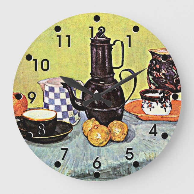 Van Gogh: Still Life with Blue Enamel Coffeepot Large Clock (Front)