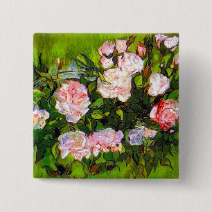 Van Gogh Still Life with Pink Roses 15 Cm Square Badge