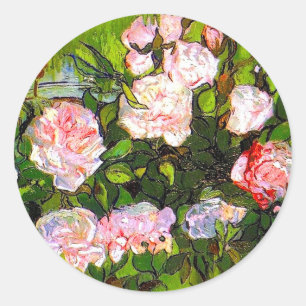 Van Gogh Still Life with Pink Roses Classic Round Sticker