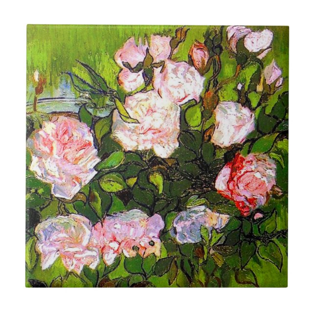 Van Gogh Still Life with Pink Roses Tile (Front)