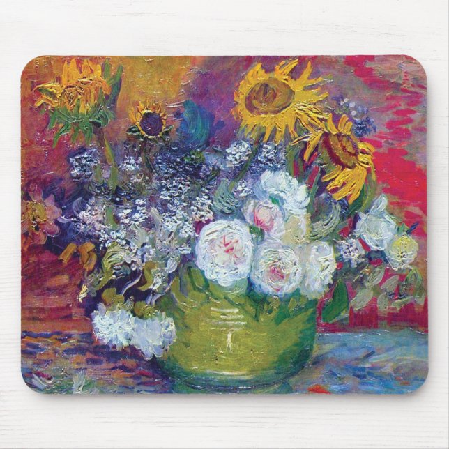 Van Gogh - Still Life With Roses And Sunflowers Mouse Pad (Front)