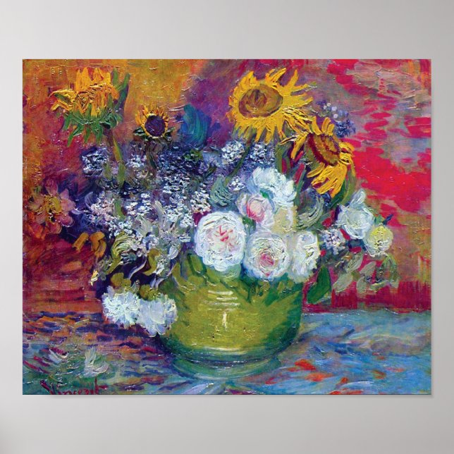 Van Gogh - Still Life With Roses And Sunflowers Poster (Front)