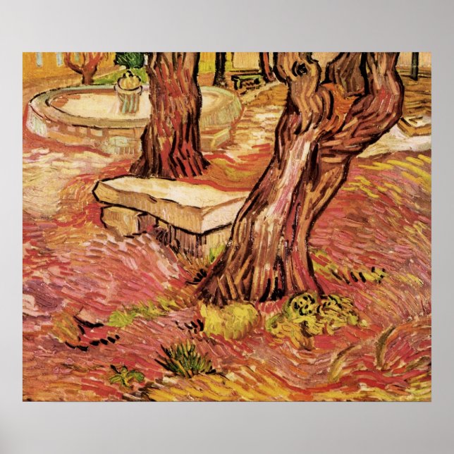 Van Gogh Stone Bench in Garden, St Paul Hospital Poster (Front)