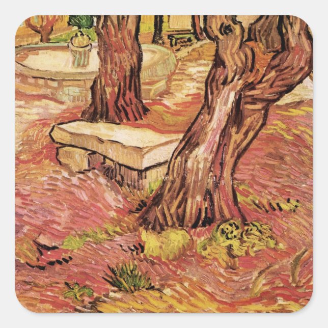 Van Gogh Stone Bench in Garden, St Paul Hospital Square Sticker (Front)