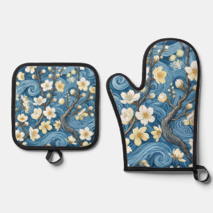 Van Gogh Style Almond Blossoms Oven Mitt & Pot Holder Set