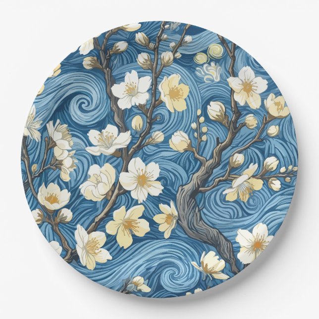 Van Gogh Style Almond Blossoms Paper Plate (Front)