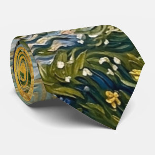 Van Gogh Style Almond Orchard Sunlit Blossom Fine  Tie
