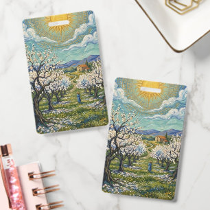 Van Gogh Style Almond Orchard Sunlit Blossom ID Badge