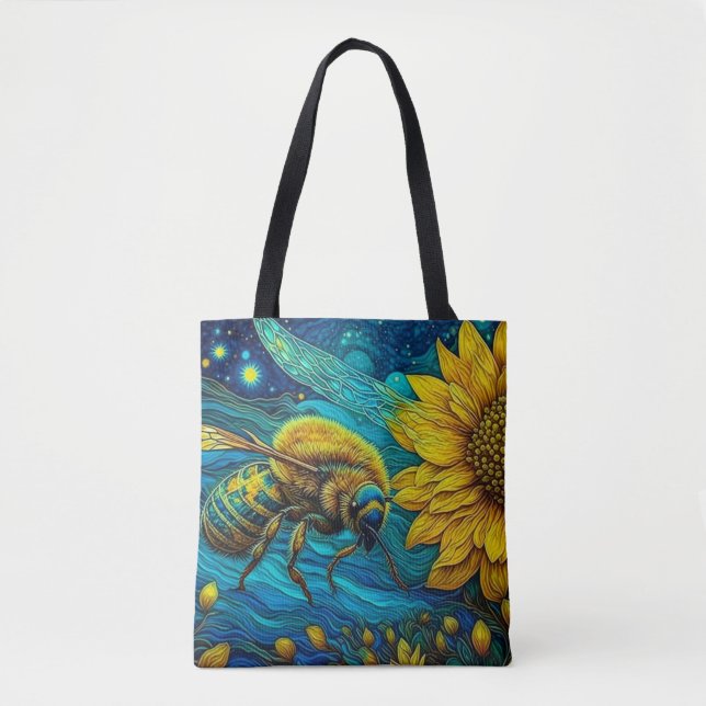 Van Gogh Style Bee & Sunflower Tote Bag (Front)