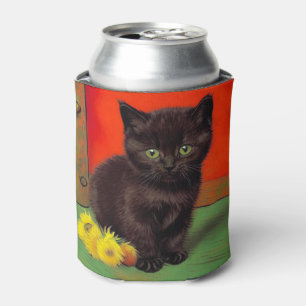 Van Gogh Style Black Cat Can Cooler