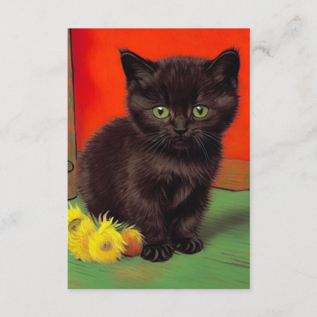Van Gogh Style Black Cat Enclosure Card (Front)