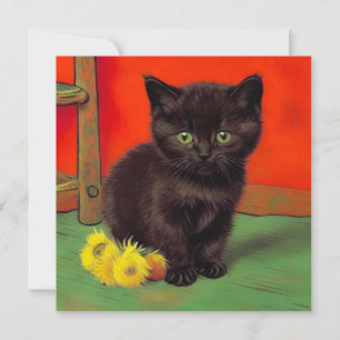 Van Gogh Style Black Cat Invitation