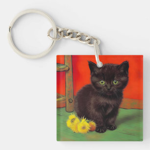Van Gogh Style Black Cat Key Ring