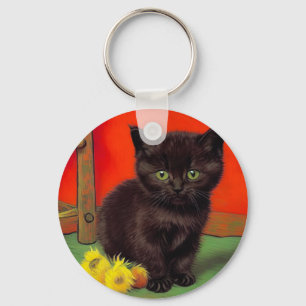 Van Gogh Style Black Cat Key Ring