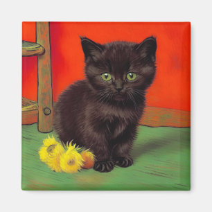 Van Gogh Style Black Cat Magnet
